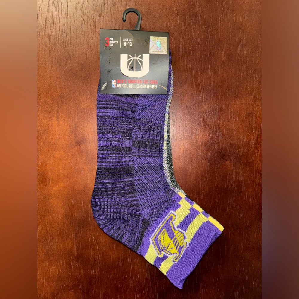 NBA Ultra Game Los Angeles Lakers Men’s Quarter Cut Socks 3 Pair Shoe Size 6-12